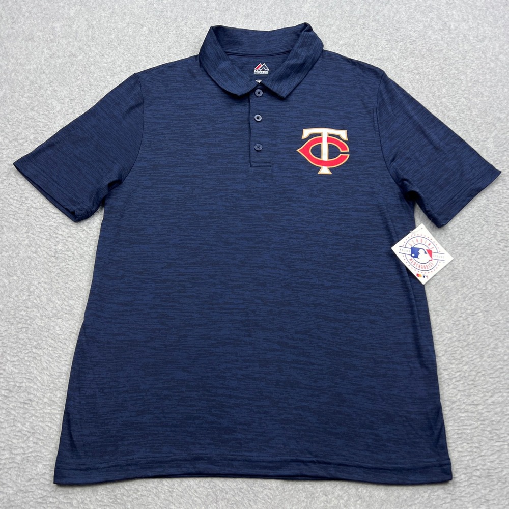 NEW Minnesota Twins Majestic Polo Mens Medium Blue Heather MLB Performance Shirt